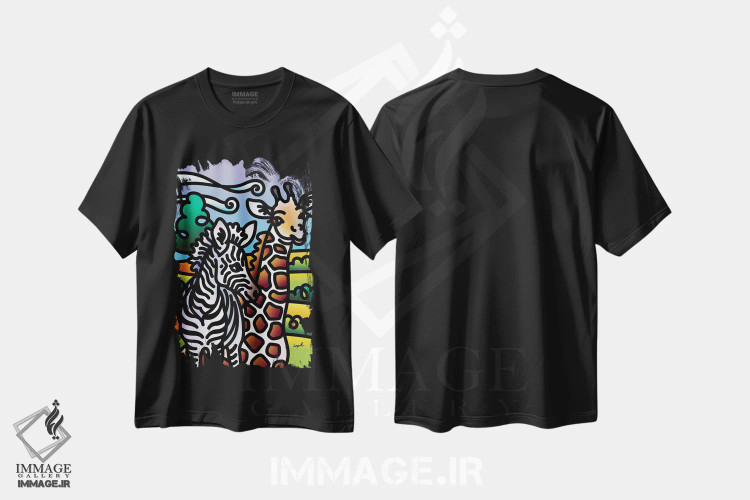 تیشرت مشکی طرح دار باغ وحش قسمت اول، هنر دیجیتال اثر لیزا لوپاک | فروشگاه ایماژ