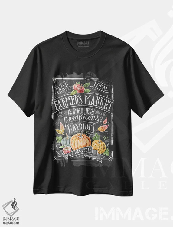 تیشرت مشکی طرح دار بازار کشاورزان پاییزی، دست نقاشی و طراحی دستی اثر لیلی و ول | immage.ir