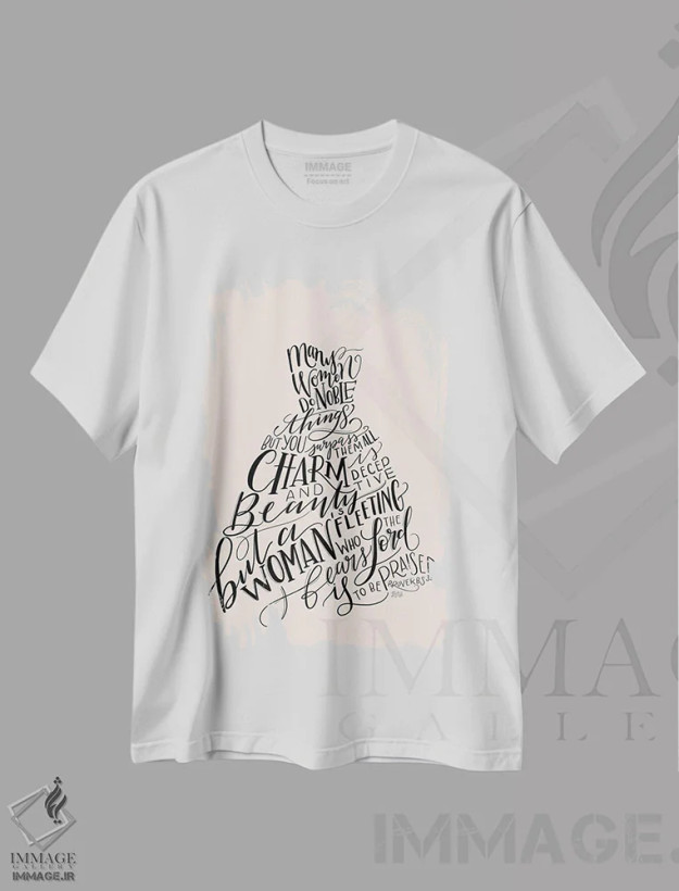 تیشرت سفید طرح دار لباس زن نمونه کتاب امثال قسمت دوم، دست نقاشی و طراحی دستی اثر لیلی و ول | فروشگاه ایماژ