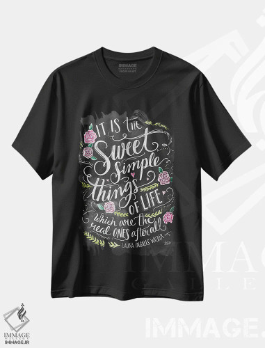 تیشرت مشکی طرح دار چیزهای ساده و شیرین، دست نقاشی و طراحی دستی اثر لیلی و ول | فروشگاه ایماژ