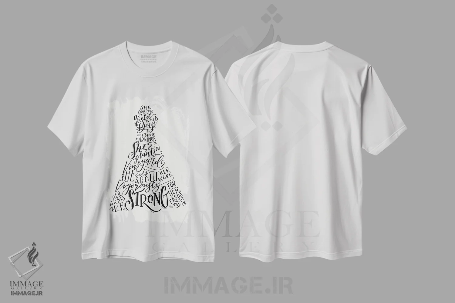 تیشرت سفید طرح دار لباس ضرب المثل ۳۱، نقاشی و تصویرگری سیاه و سفید اثر لیلی و ول | فروشگاه ایماژ