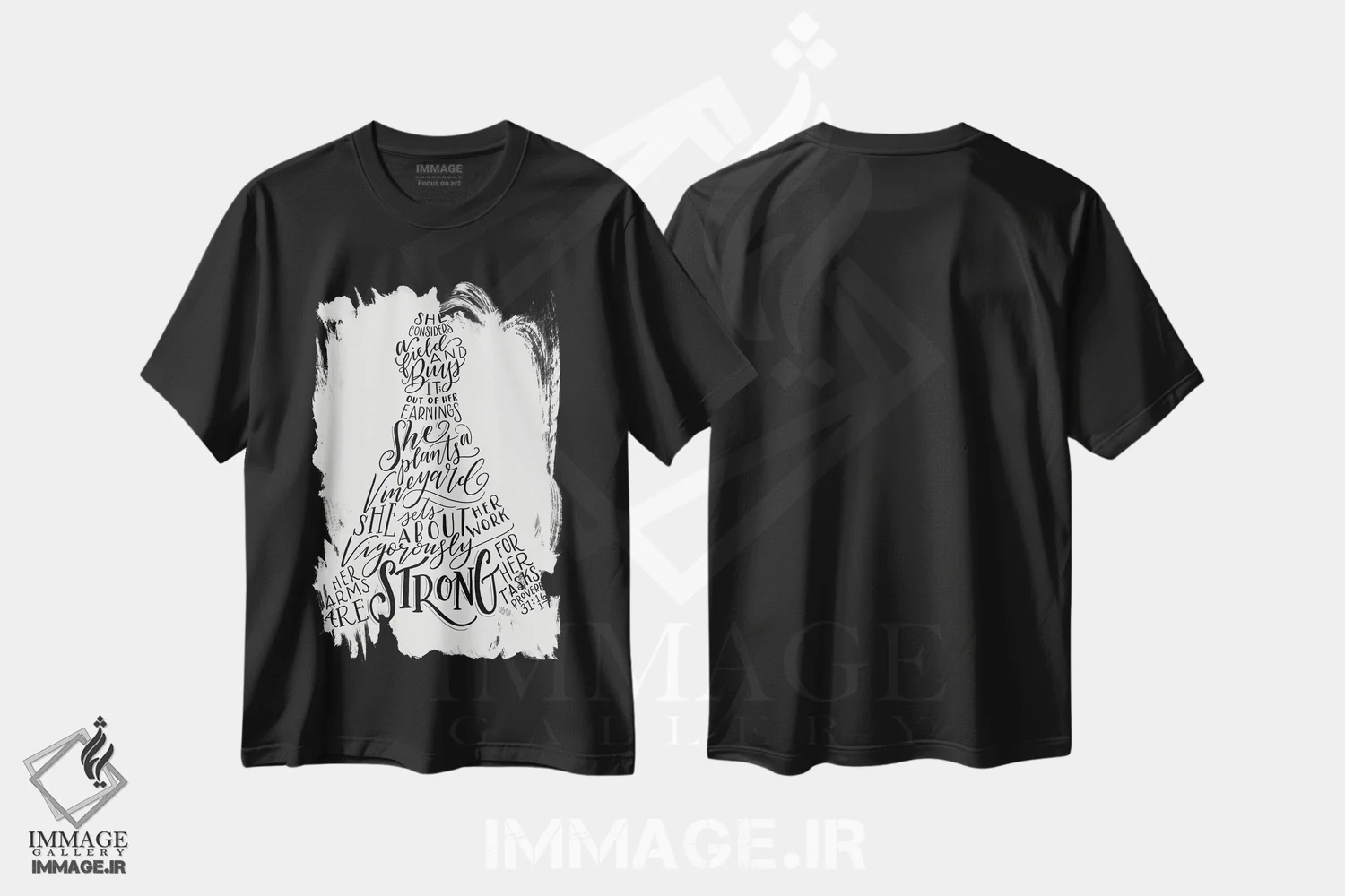 تیشرت مشکی طرح دار لباس ضرب المثل ۳۱، نقاشی و تصویرگری سیاه و سفید اثر لیلی و ول | immage.ir