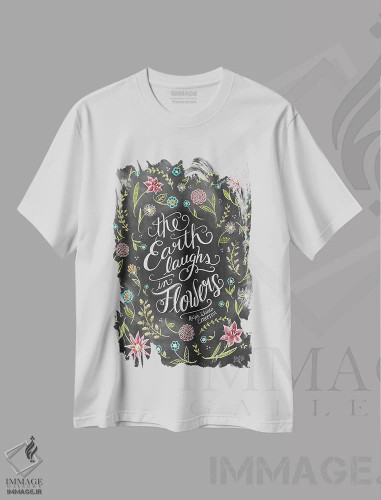 تیشرت سفید طرح دار زمین با گل ها می خندد، دست نقاشی و طراحی دستی اثر لیلی و ول | فروشگاه ایماژ