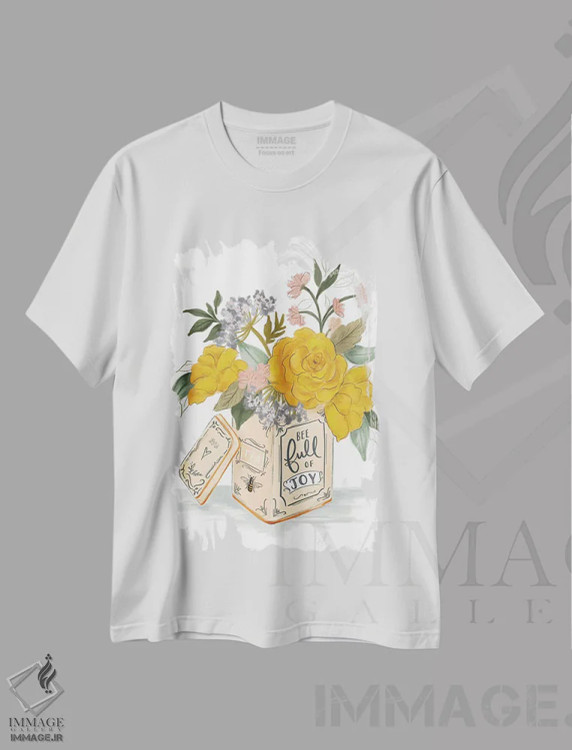 تیشرت سفید طرح دار زنبور پر از شادی، دست نقاشی و طراحی دستی اثر لیلی و ول | immage.ir