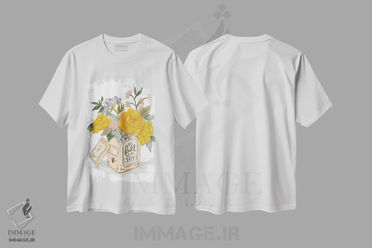 تیشرت سفید طرح دار زنبور پر از شادی، دست نقاشی و طراحی دستی اثر لیلی و ول | immage.ir