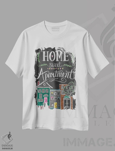 تیشرت سفید طرح دار آپارتمان دوست داشتنی من، تایپوگرافی اثر لیلی و ول | فروشگاه ایماژ