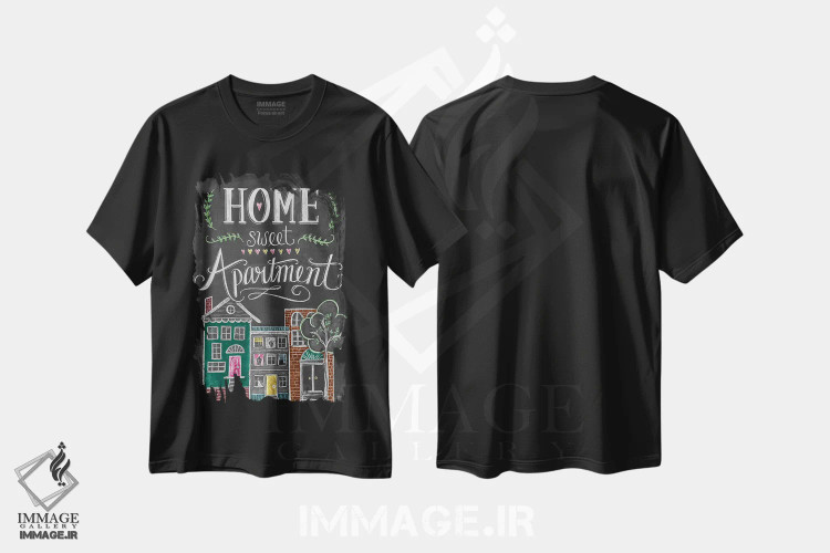تیشرت مشکی طرح دار آپارتمان دوست داشتنی من، تایپوگرافی اثر لیلی و ول | immage.ir