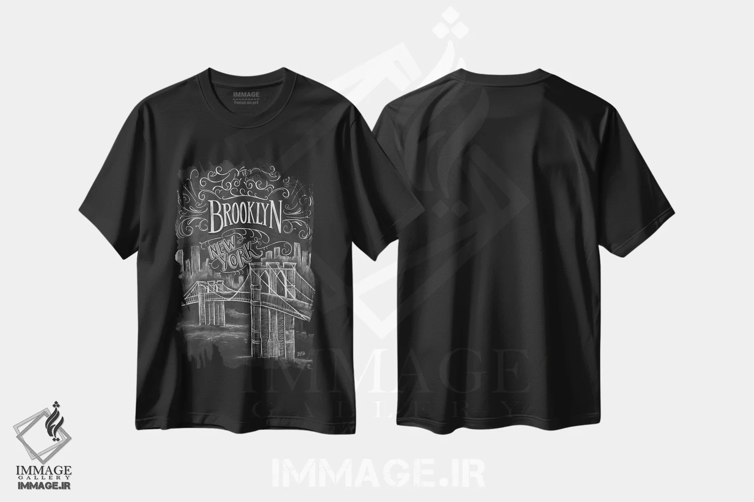 تیشرت مشکی طرح دار پل بروکلین، دست نقاشی و طراحی دستی اثر لیلی و ول | immage.ir