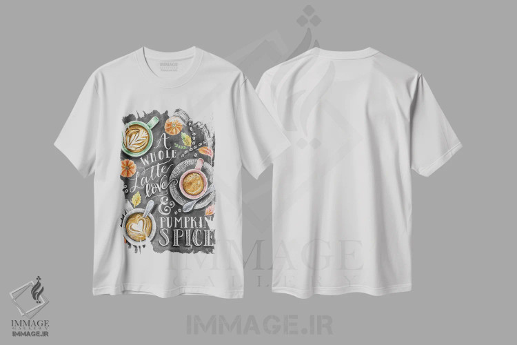 تیشرت سفید طرح دار کلی عشق و لاته ادویه کدوحلوایی، دست نقاشی و طراحی دستی اثر لیلی و ول | immage.ir