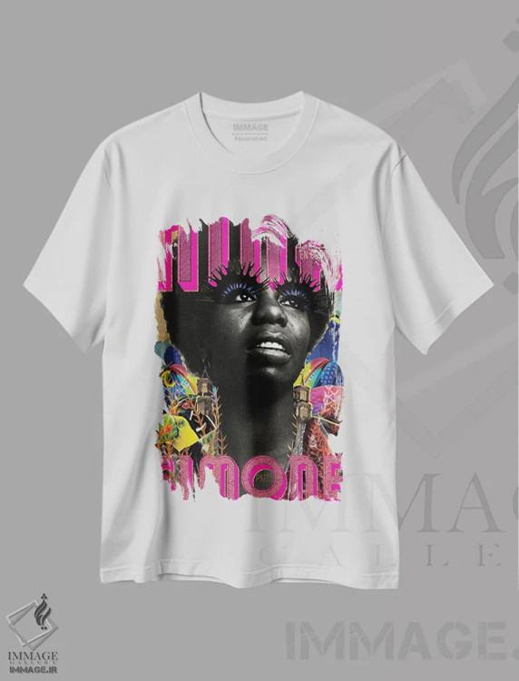 تیشرت سفید طرح دار نینا سیمون در کنسرت، تزئینی اثر لولیتا لورنزو | فروشگاه ایماژ