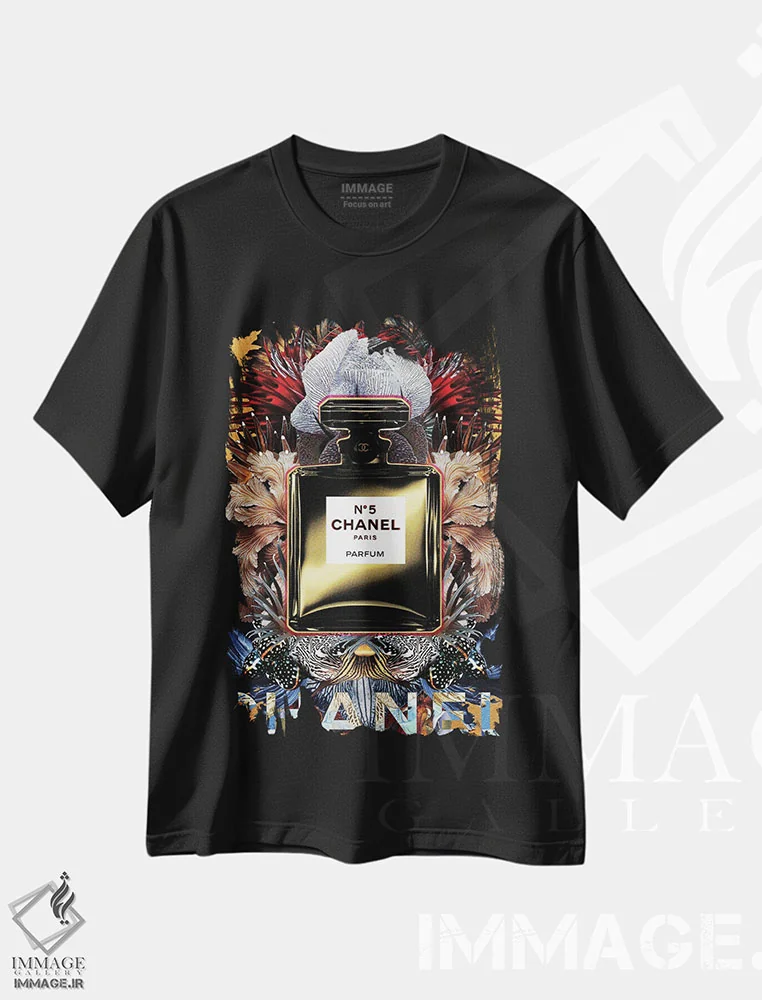 تیشرت مشکی طرح دار شماره ۵، هنر فاخر معاصر اثر لولیتا لورنزو | فروشگاه ایماژ