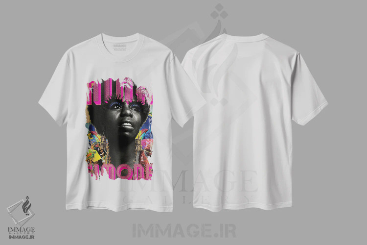 تیشرت سفید طرح دار نینا سیمون در کنسرت، تزئینی اثر لولیتا لورنزو | فروشگاه ایماژ