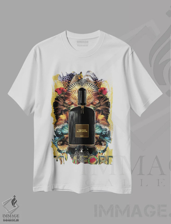 تیشرت سفید طرح دار ارکیده سیاه، هنر فاخر معاصر اثر لولیتا لورنزو | immage.ir