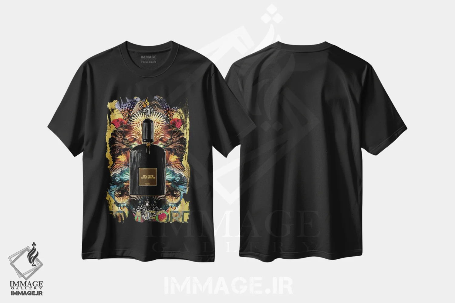 تیشرت مشکی طرح دار ارکیده سیاه، هنر فاخر معاصر اثر لولیتا لورنزو | فروشگاه ایماژ