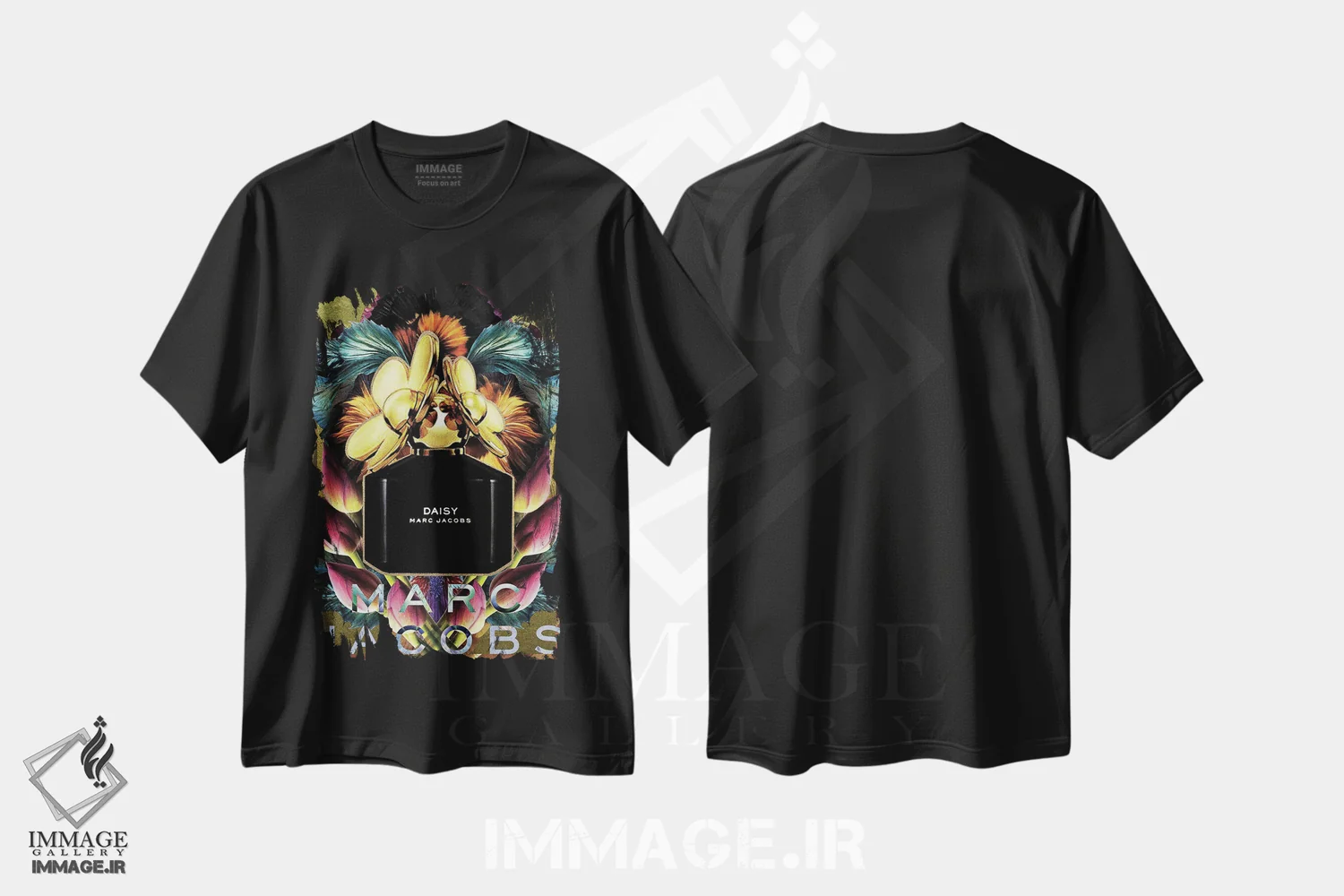 تیشرت مشکی طرح دار گل مروارید، هنر فاخر معاصر اثر لولیتا لورنزو | immage.ir