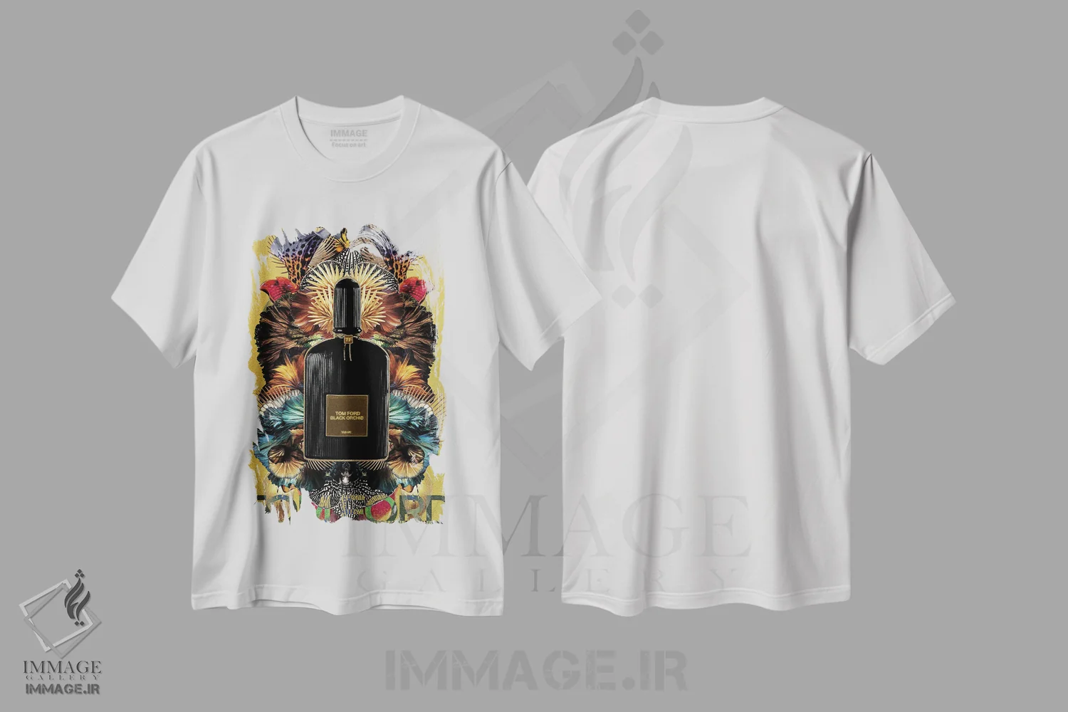 تیشرت سفید طرح دار ارکیده سیاه، هنر فاخر معاصر اثر لولیتا لورنزو | immage.ir