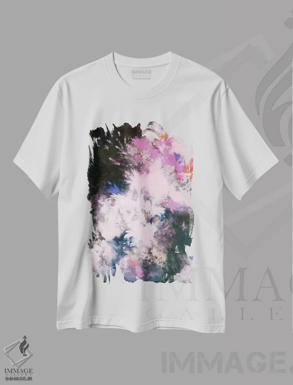 تیشرت سفید طرح دار شکوفه های میان ستاره ای، آبستره اثر لورا مِی دوریس | فروشگاه ایماژ