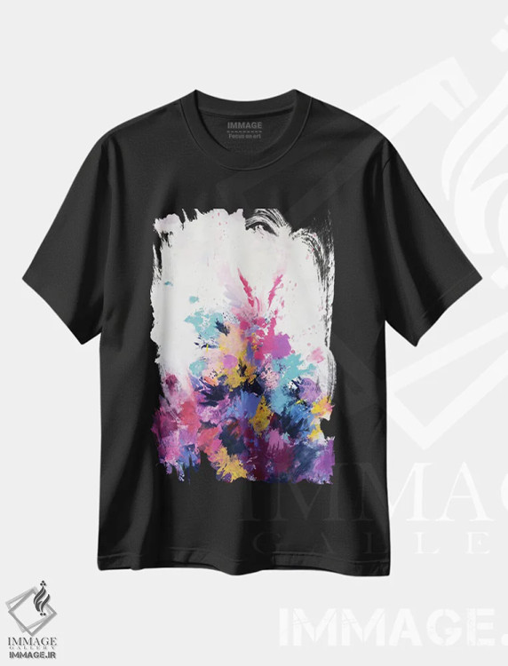 تیشرت مشکی طرح دار شکوفایی ناگهانی گل، آبستره اثر لورا مِی دوریس | فروشگاه ایماژ