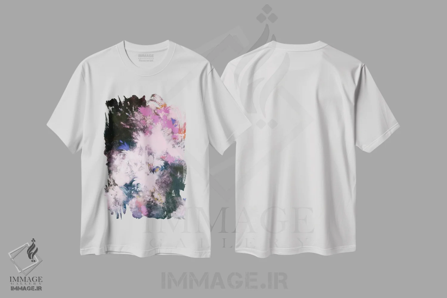 تیشرت سفید طرح دار شکوفه های میان ستاره ای، آبستره اثر لورا مِی دوریس | فروشگاه ایماژ