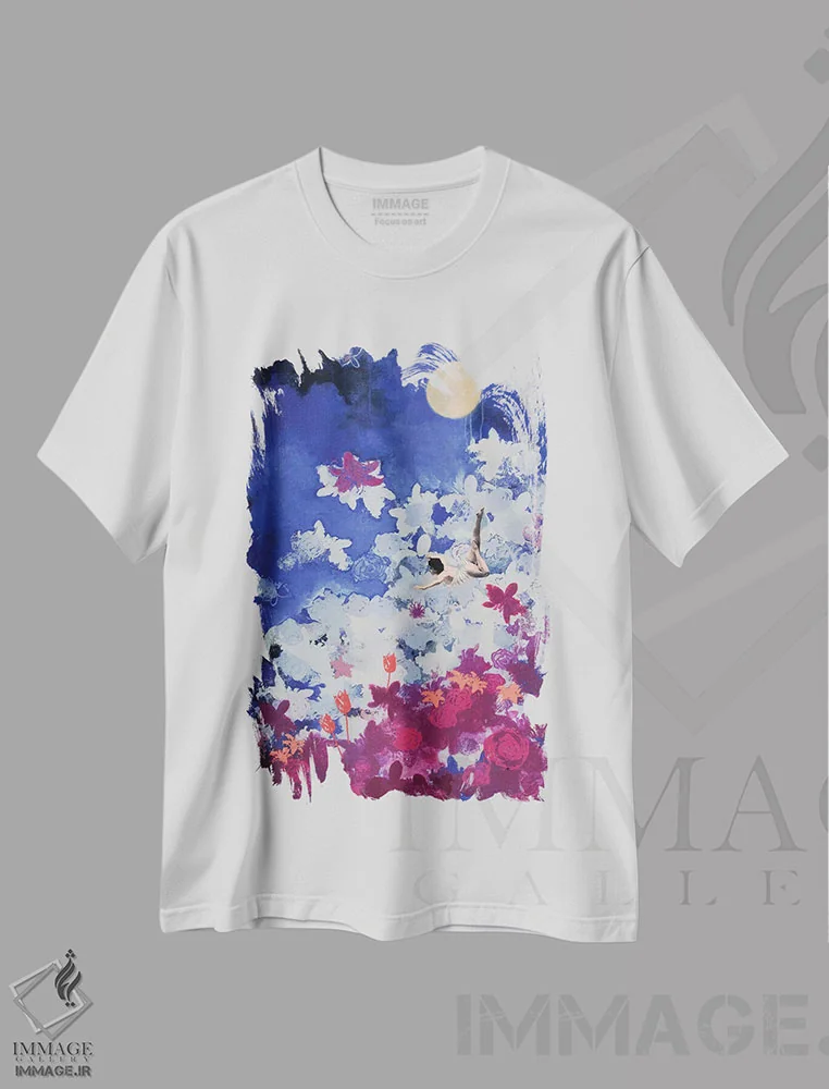 تیشرت سفید طرح دار شناگر شبانه، آبستره اثر لورا مِی دوریس | immage.ir