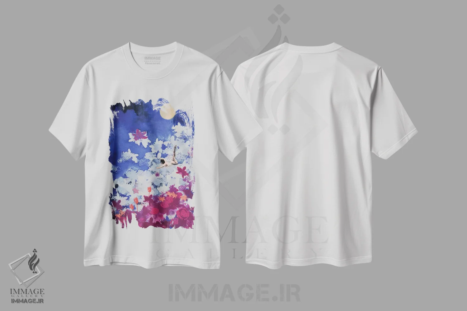 تیشرت سفید طرح دار شناگر شبانه، آبستره اثر لورا مِی دوریس | immage.ir