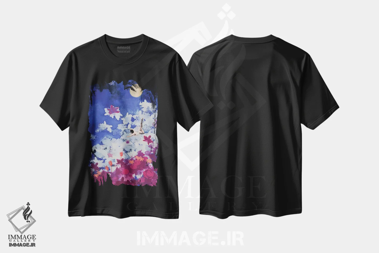 تیشرت مشکی طرح دار شناگر شبانه، آبستره اثر لورا مِی دوریس | فروشگاه ایماژ
