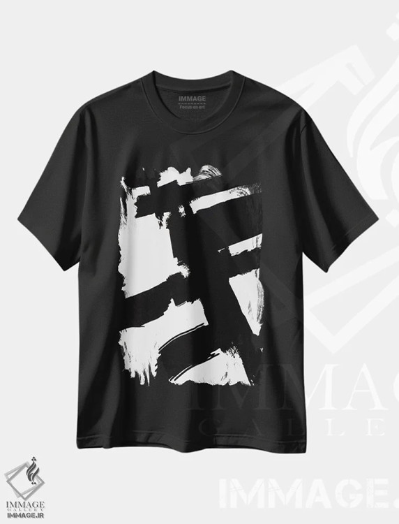 تیشرت مشکی طرح دار طرح انتزاعی ۷ اثر لورا مِی دوریس | فروشگاه ایماژ