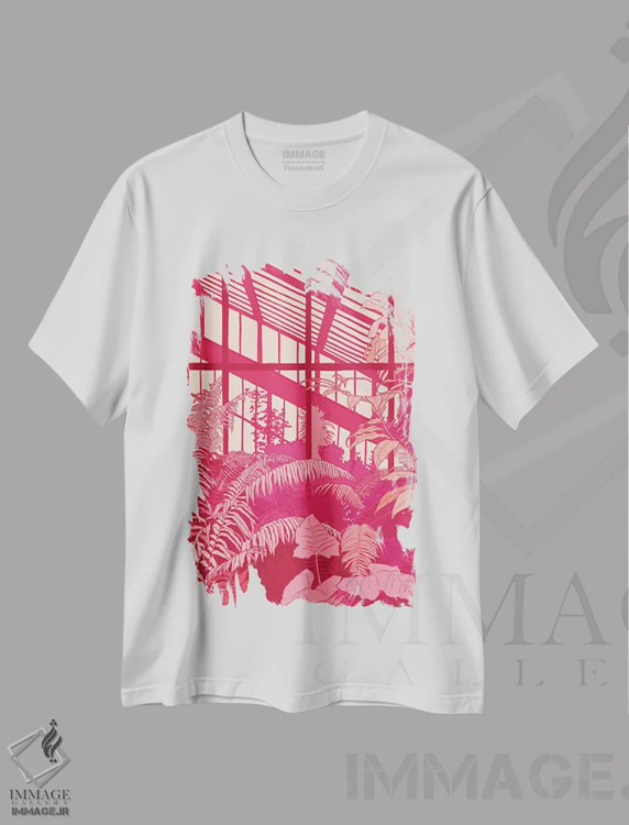 تیشرت سفید طرح دار گلخانه صورتی، انیمه اثر لوسی میشل | immage.ir