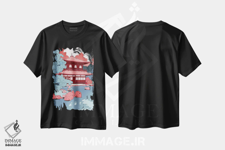 تیشرت مشکی طرح دار Japan,معبد گینکاکوجی، ژاپن، انیمه اثر لوسی میشل | immage.ir