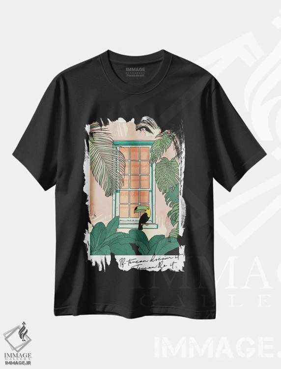 تیشرت مشکی طرح دار توکان می تواند انجام دهد، انیمه اثر لوسی میشل | immage.ir