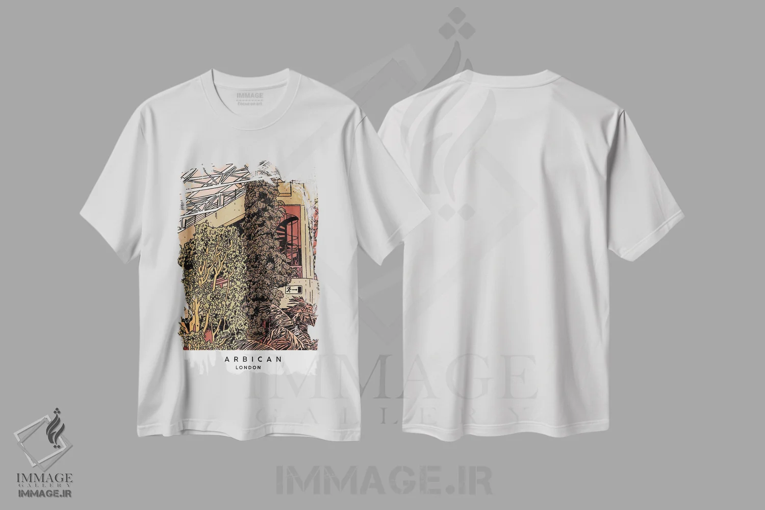 تیشرت سفید طرح دار London,گلخانه باربیکن، لندن، انیمه اثر لوسی میشل | فروشگاه ایماژ