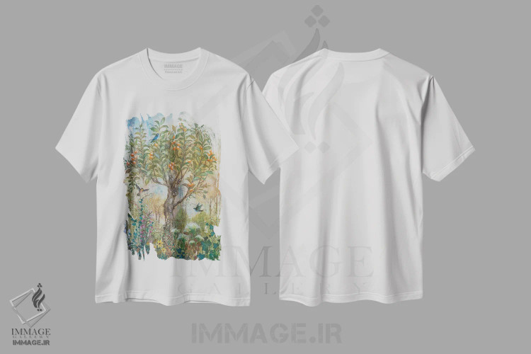 تیشرت سفید طرح دار افسون زردآلو، تزئینی اثر لیزا مری کیندلی | immage.ir