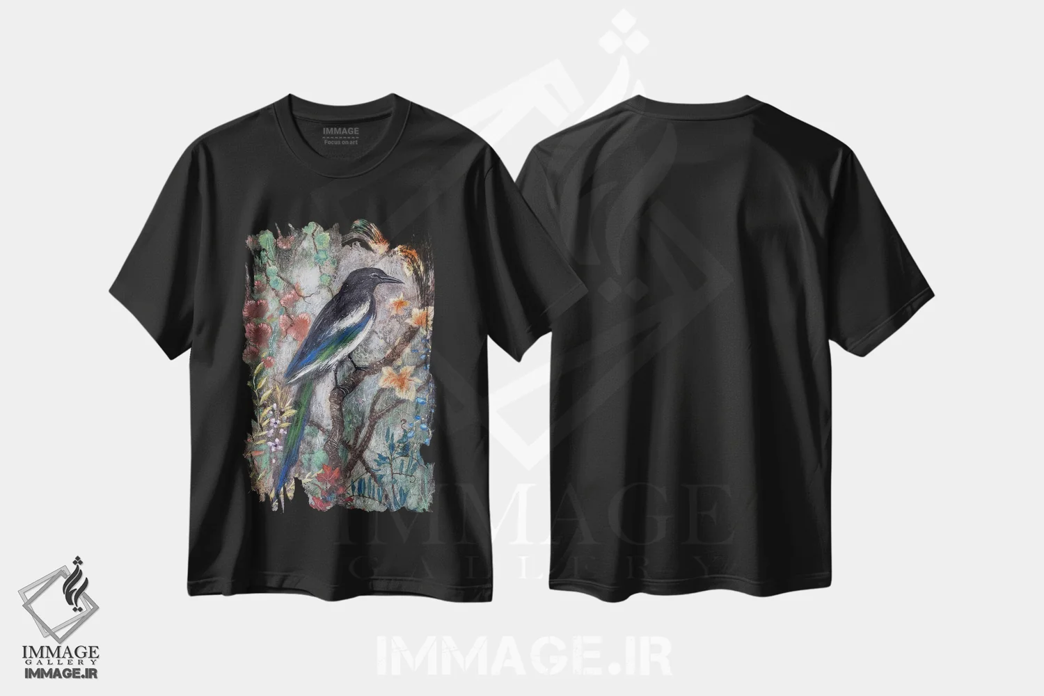 تیشرت مشکی طرح دار کلاغ زاغی، تزئینی اثر لیزا مری کیندلی | immage.ir