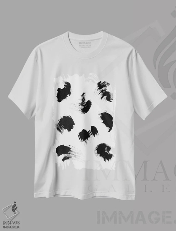 تیشرت سفید طرح دار قلم مو، آبستره اثر لیمُو | فروشگاه ایماژ
