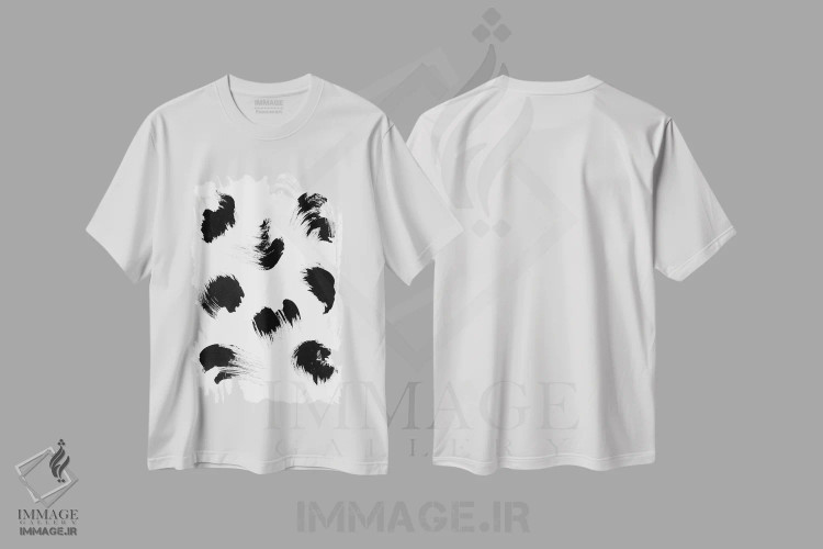 تیشرت سفید طرح دار قلم مو، آبستره اثر لیمُو | فروشگاه ایماژ