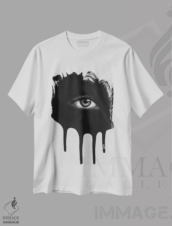 تیشرت سفید طرح دار "چشم"، هنر تزئینی سیاه و سفید اثر لیمُو | فروشگاه ایماژ