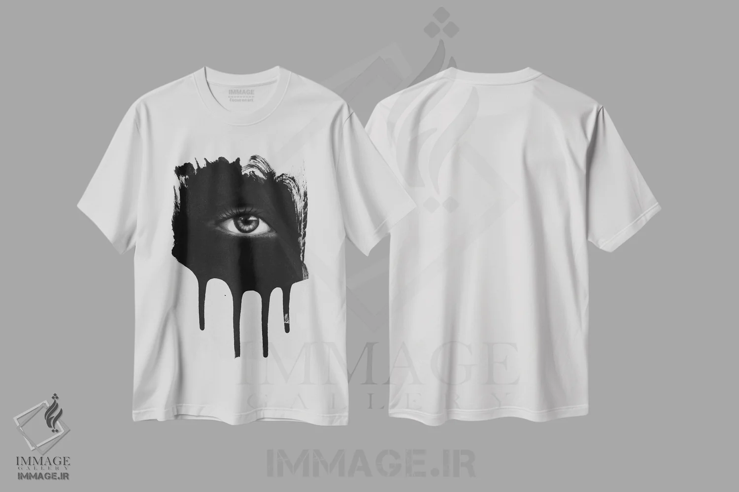 تیشرت سفید طرح دار "چشم"، هنر تزئینی سیاه و سفید اثر لیمُو | فروشگاه ایماژ