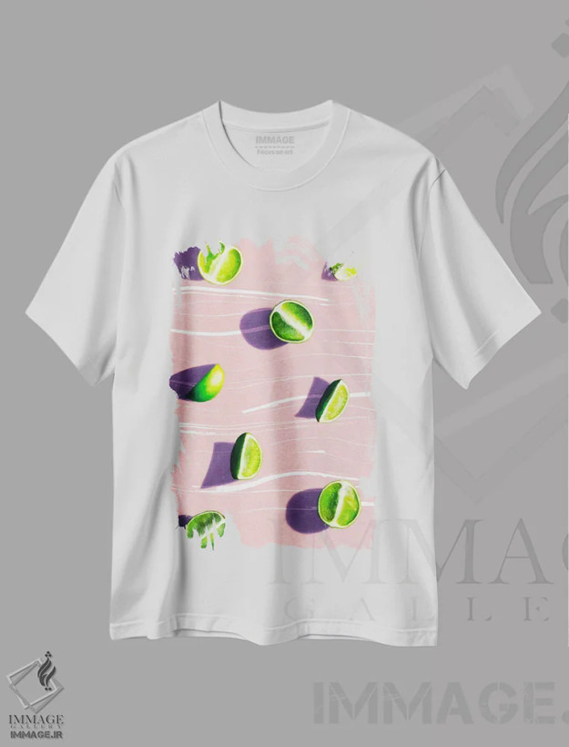 تیشرت سفید طرح دار "میوه ۱۰"، هنر فاخر معاصر اثر لیمُو | فروشگاه ایماژ
