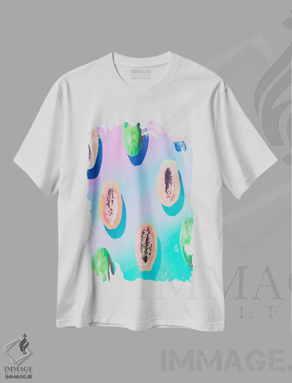 تیشرت سفید طرح دار "میوه ۱۱"، هنر فاخر معاصر اثر لیمُو | immage.ir