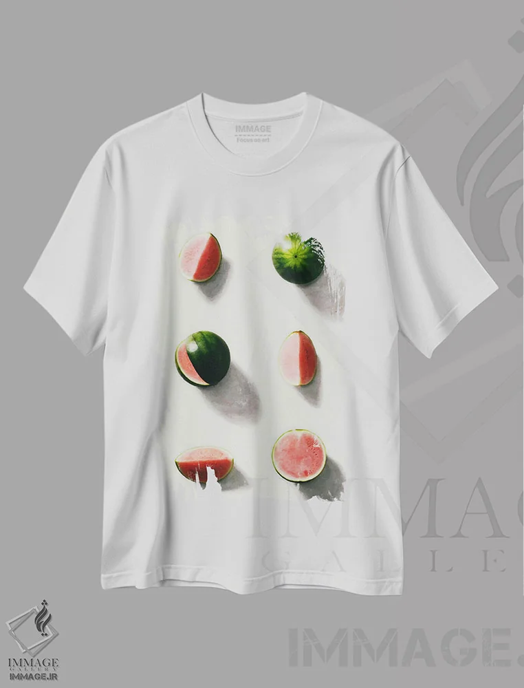 تیشرت سفید طرح دار "میوه ۱۴"، هنر فاخر معاصر اثر لیمُو | immage.ir