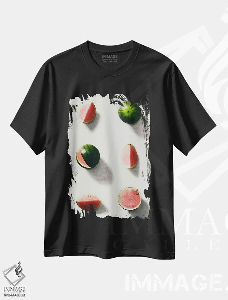تیشرت مشکی طرح دار "میوه ۱۴"، هنر فاخر معاصر اثر لیمُو | فروشگاه ایماژ