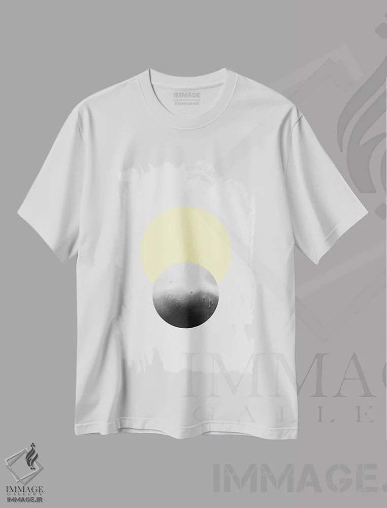 تیشرت سفید طرح دار ماه و خورشید، آبستره اثر لیمُو | فروشگاه ایماژ