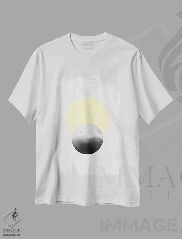 تیشرت سفید طرح دار ماه و خورشید، آبستره اثر لیمُو | فروشگاه ایماژ