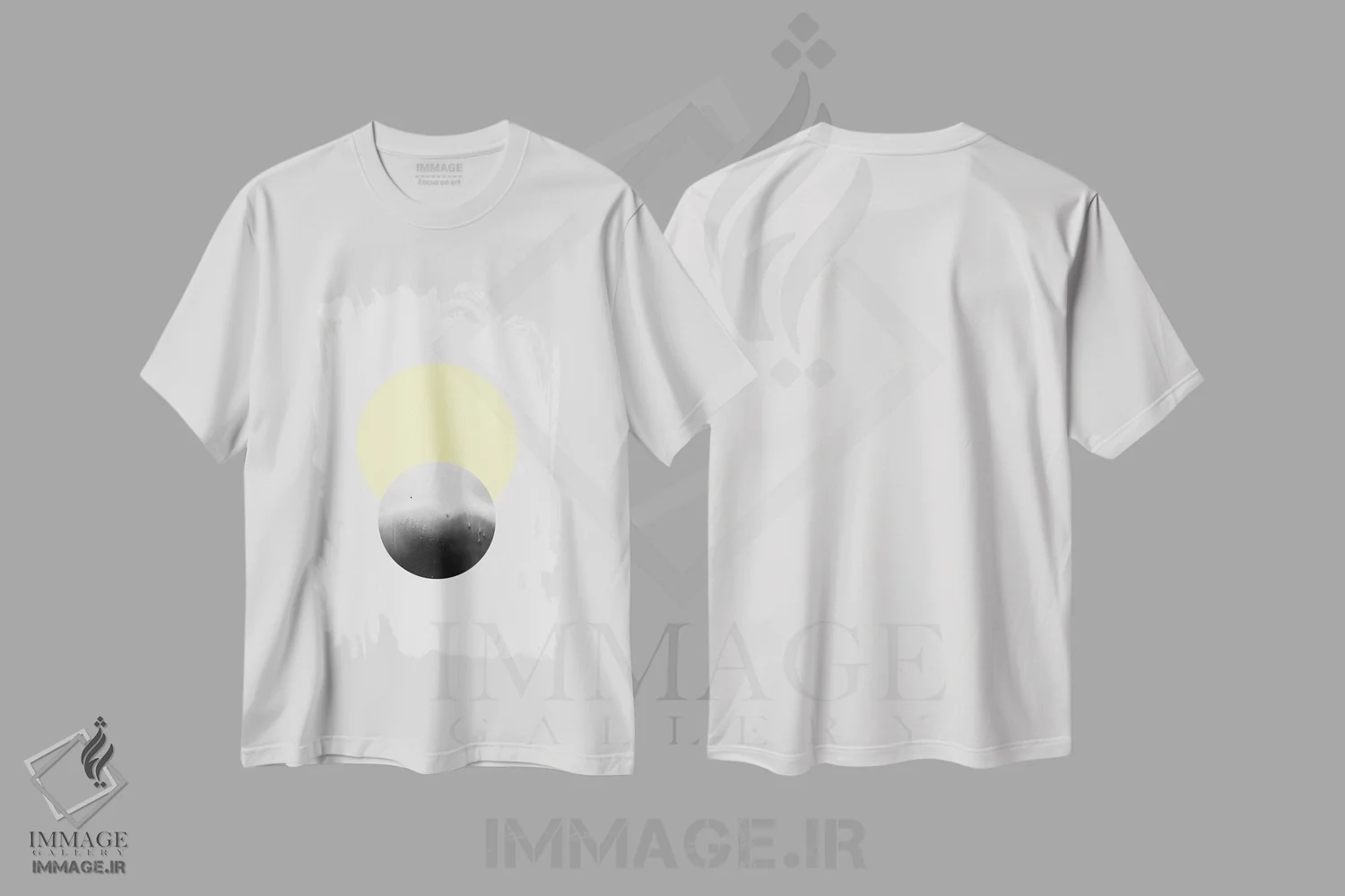 تیشرت سفید طرح دار ماه و خورشید، آبستره اثر لیمُو | فروشگاه ایماژ