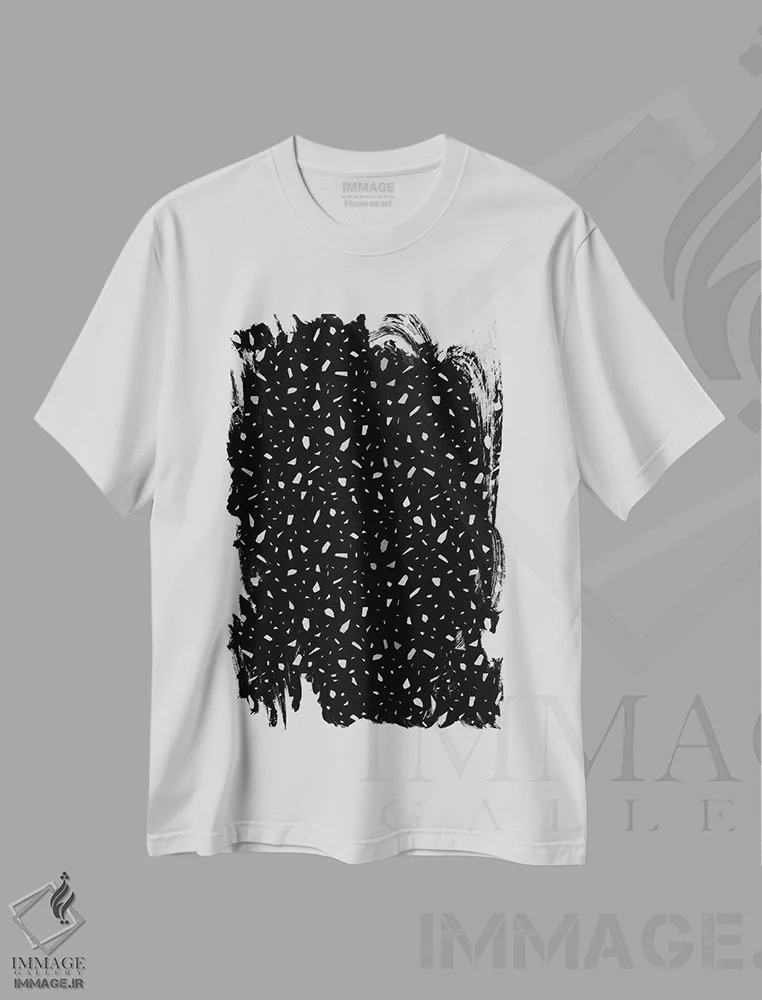 تیشرت سفید طرح دار قطعه قطعه تاریک اثر لیمُو | فروشگاه ایماژ