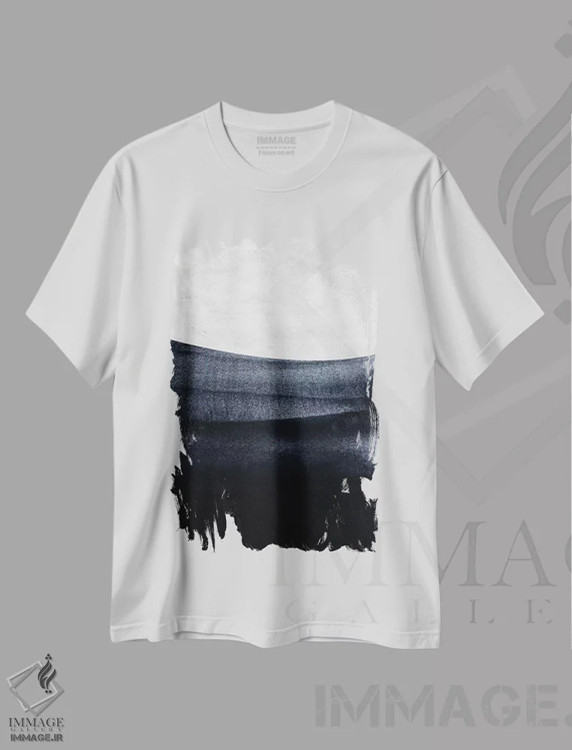 تیشرت سفید طرح دار دنیز، آبستره اثر لیمُو | فروشگاه ایماژ