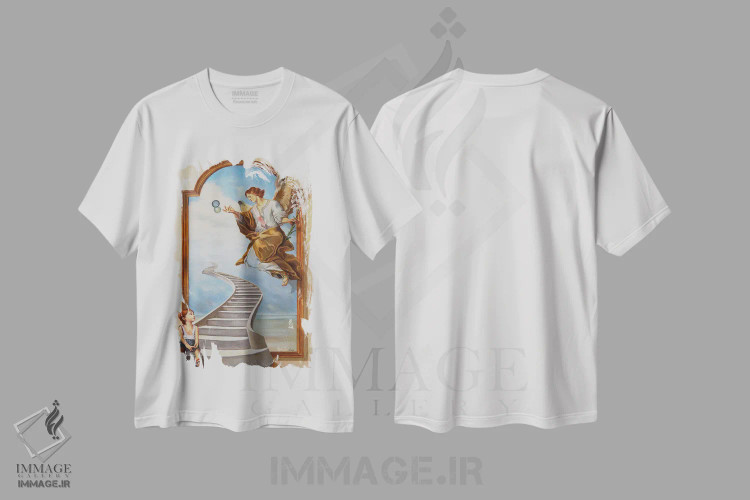 تیشرت سفید طرح دار پیام آور امید، هنر فاخر کلاسیک اثر ادینا لومولر | فروشگاه ایماژ