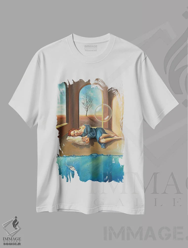 تیشرت سفید طرح دار سکوت درون، هنر فاخر معاصر اثر ادینا لومولر | immage.ir
