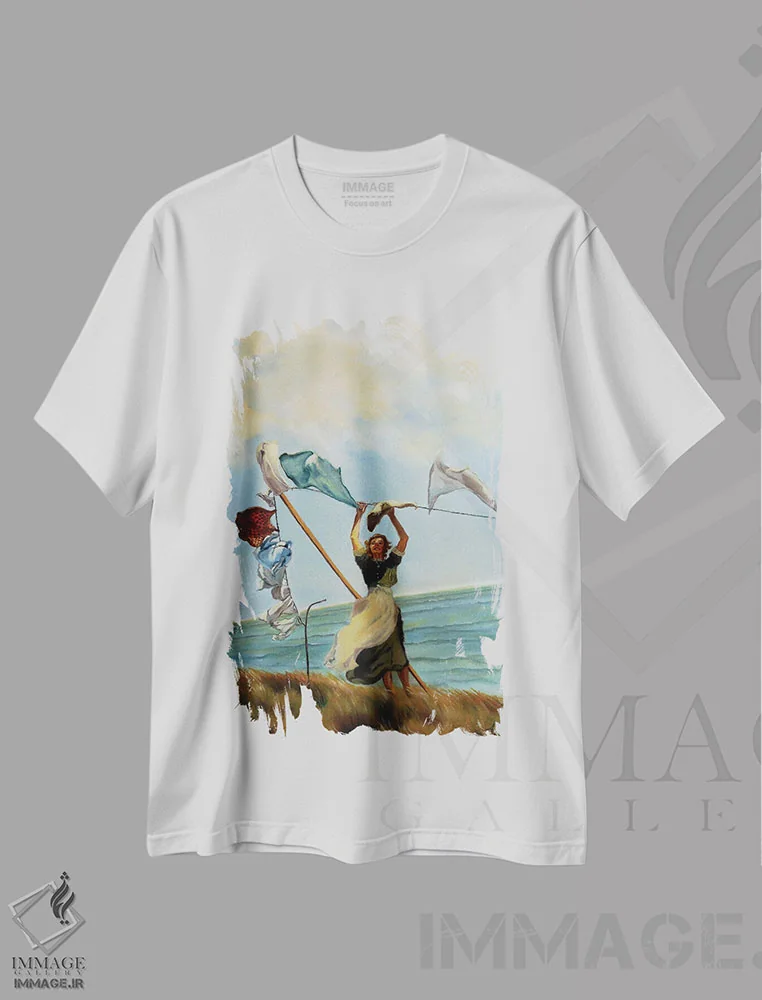 تیشرت سفید طرح دار باد تابستانی، دکور ساحلی اثر ادینا لومولر | فروشگاه ایماژ