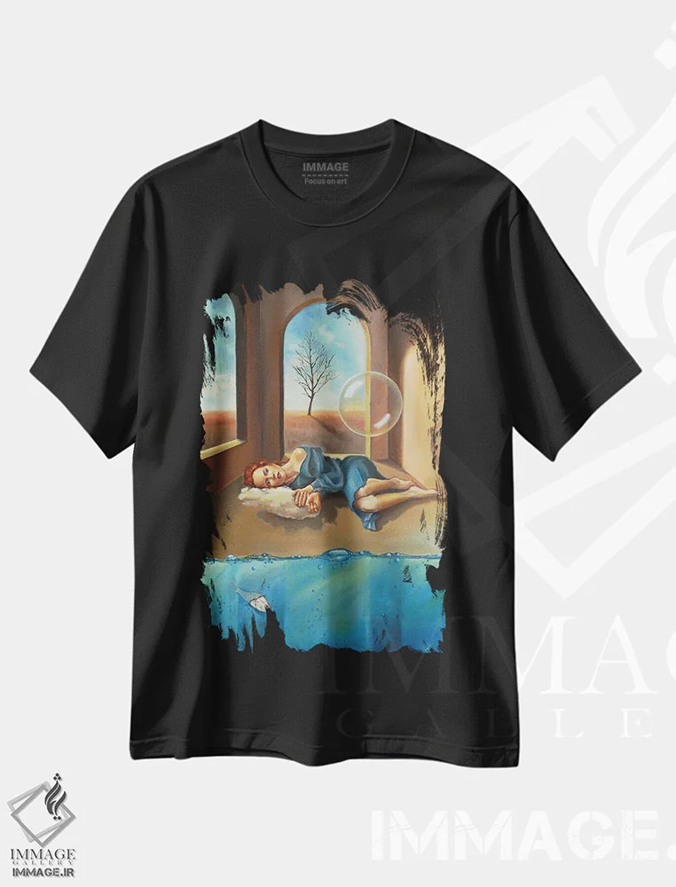 تیشرت مشکی طرح دار سکوت درون، هنر فاخر معاصر اثر ادینا لومولر | فروشگاه ایماژ